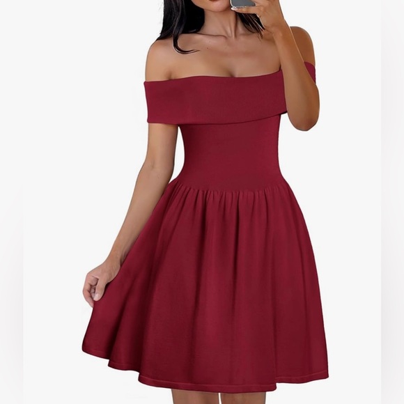 NWT! Merokeety Wine Off-Shoulder Mini Knit Flirty Old-Money Dress Size Small - Picture 1 of 11